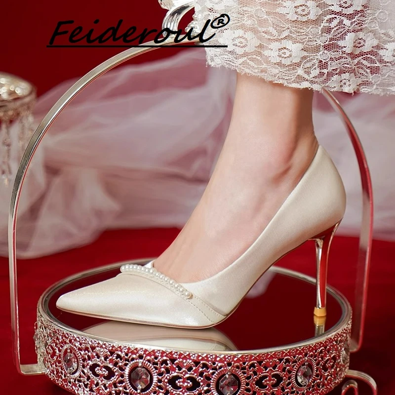 Feideroul法式结婚鞋秀禾婚纱两穿高级感不累脚订婚高跟鞋