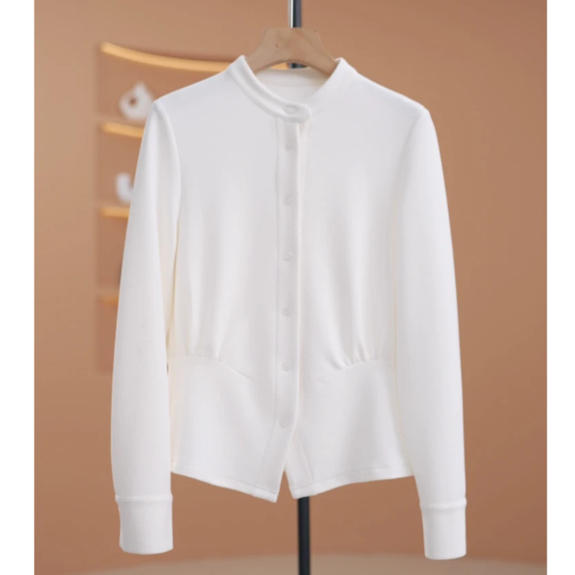 【现货】【荣荣】收腰显瘦长袖针织立领小衫女复古圆领开衫-Y15012