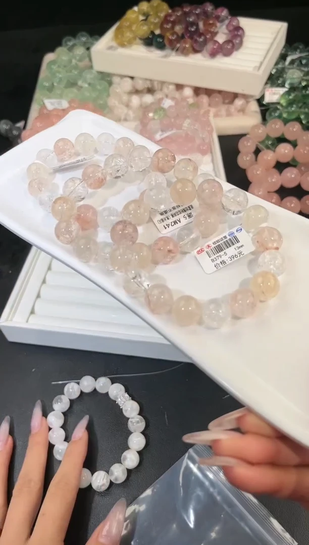水晶手链未镶嵌多样性发一迷雾玫瑰13mm
