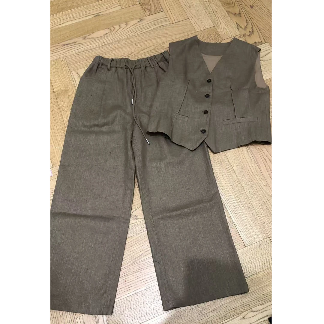 【no退no换 谨慎下单】V领马甲+直筒裤套装 LF086