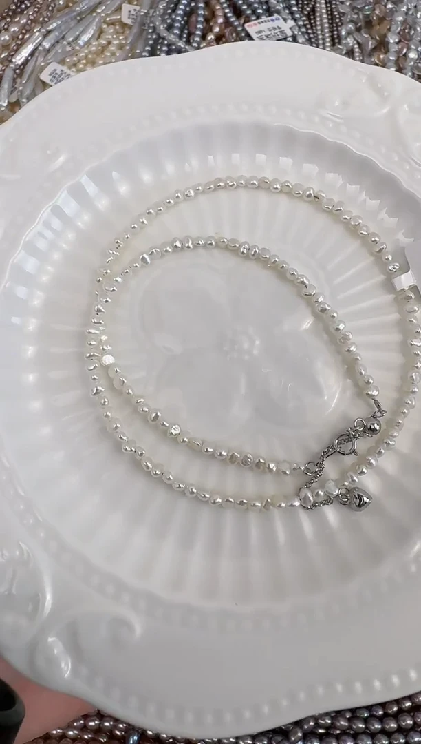 淡水珍珠银S925镶嵌颈饰澳白光小石头2.5-3.5