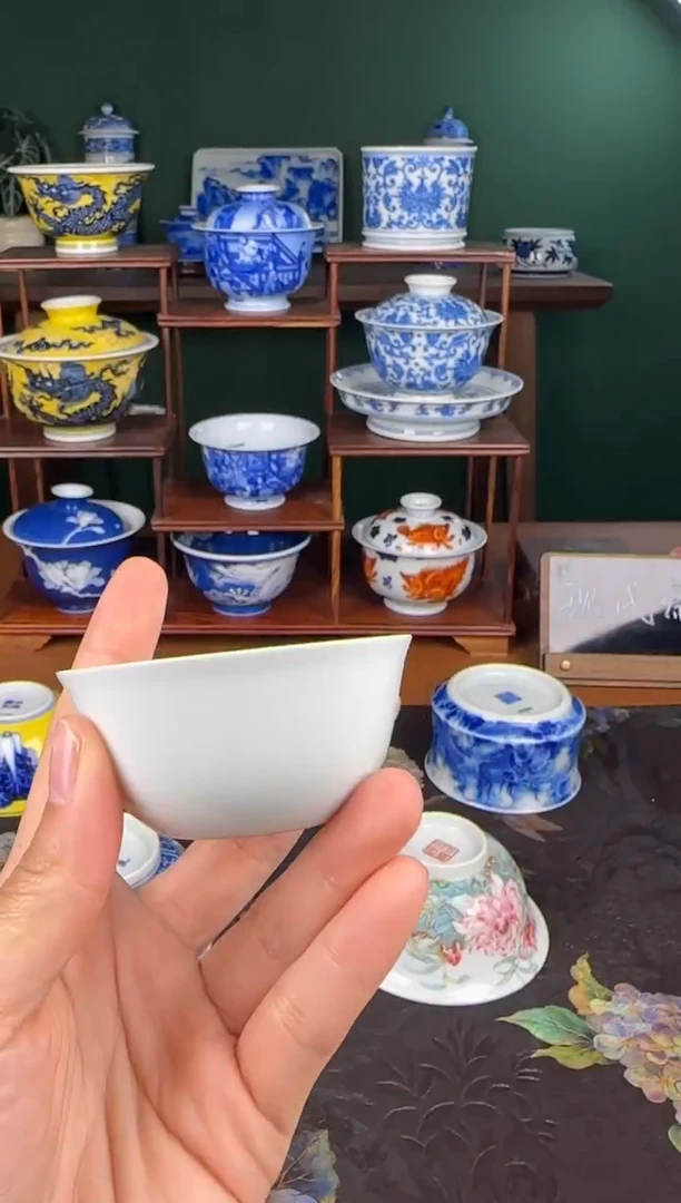 杯望月怀古。白胎鸡缸杯