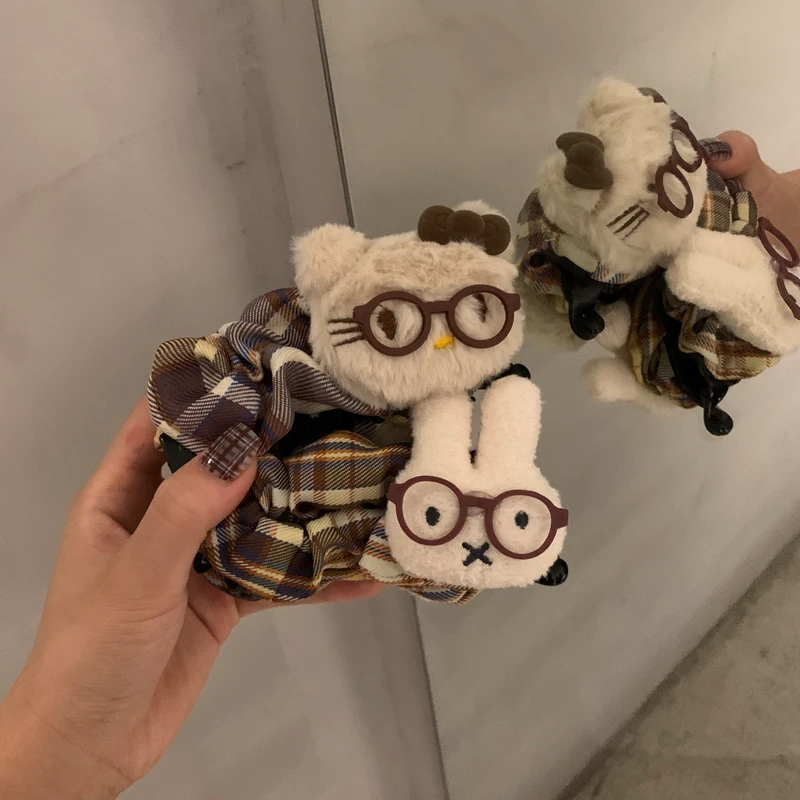 卡通布艺可爱小猫香蕉夹高马尾新秋冬格子兔子发饰