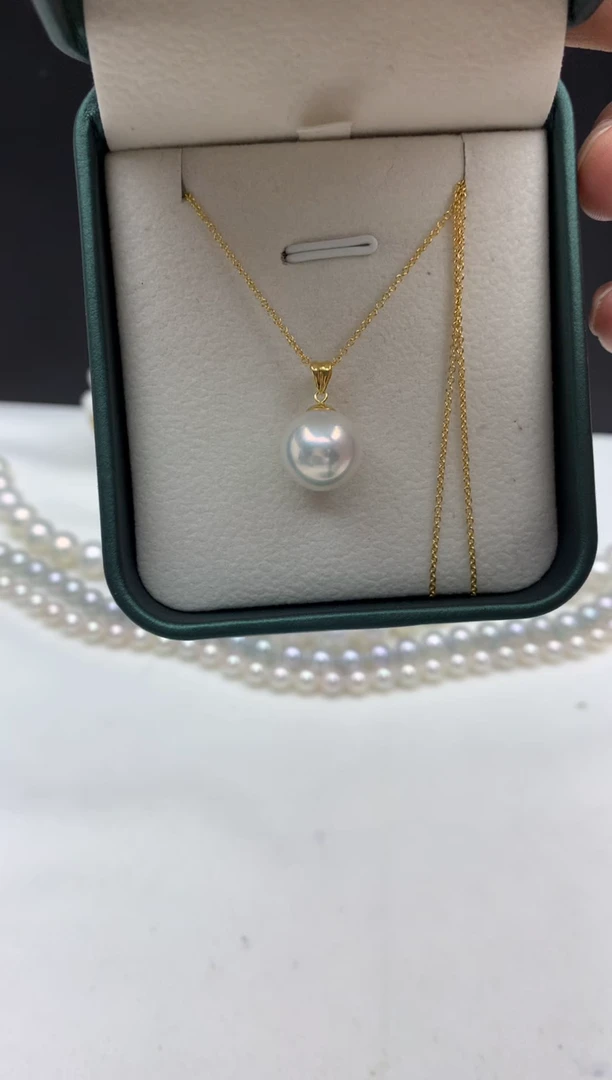 18K金镶嵌ff淡水珍珠白珠吊坠(赠链）d029（11~12mm）