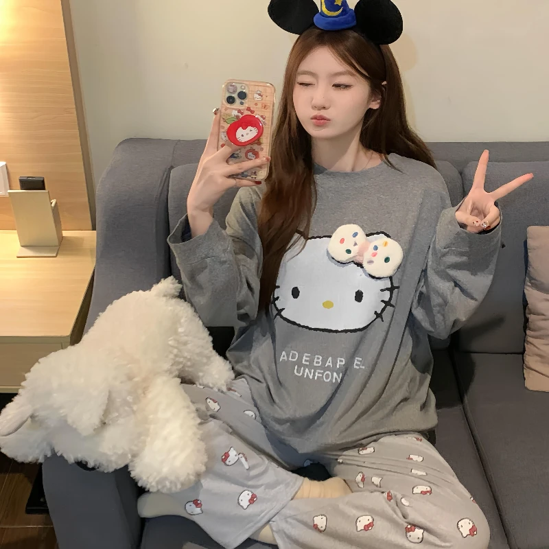 Hello Kitty睡衣女春秋款2025年新款可爱卡通长袖大码家居服套装