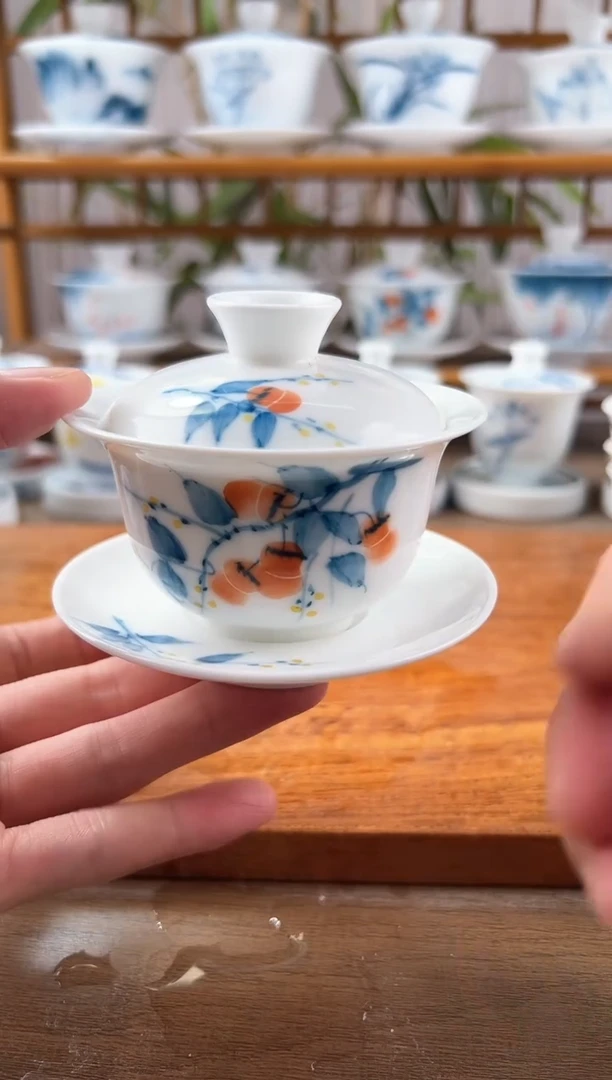 微瑕柿子130ml三才盖碗