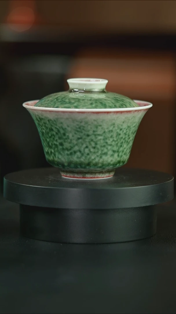 杯庐陵昱西姓名款瓜皮绿马蹄盖碗（1号）