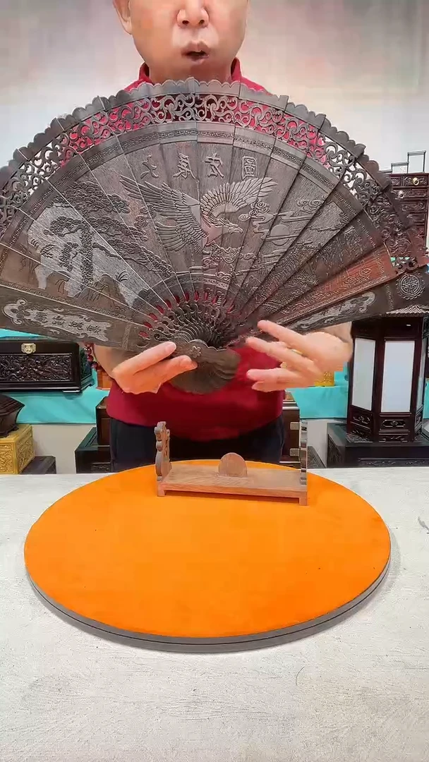 红酸枝木类成套家具大红酸枝雕花扇台摆件