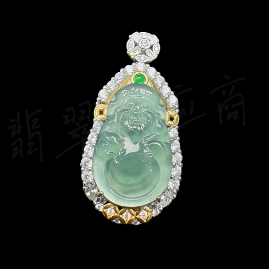 天然A货冰种翡翠财神爷吊坠轻奢精美气质雕刻挂坠