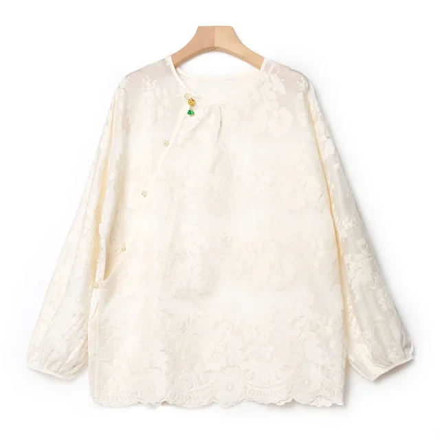 【滴滴专属 】蕾丝刺绣国风盘扣新中式长袖衬衫SY20429