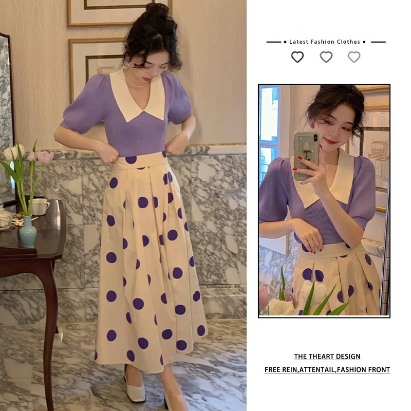 夏季穿搭一整套女2025新款法式减龄针织上衣气质显瘦半身裙两件套