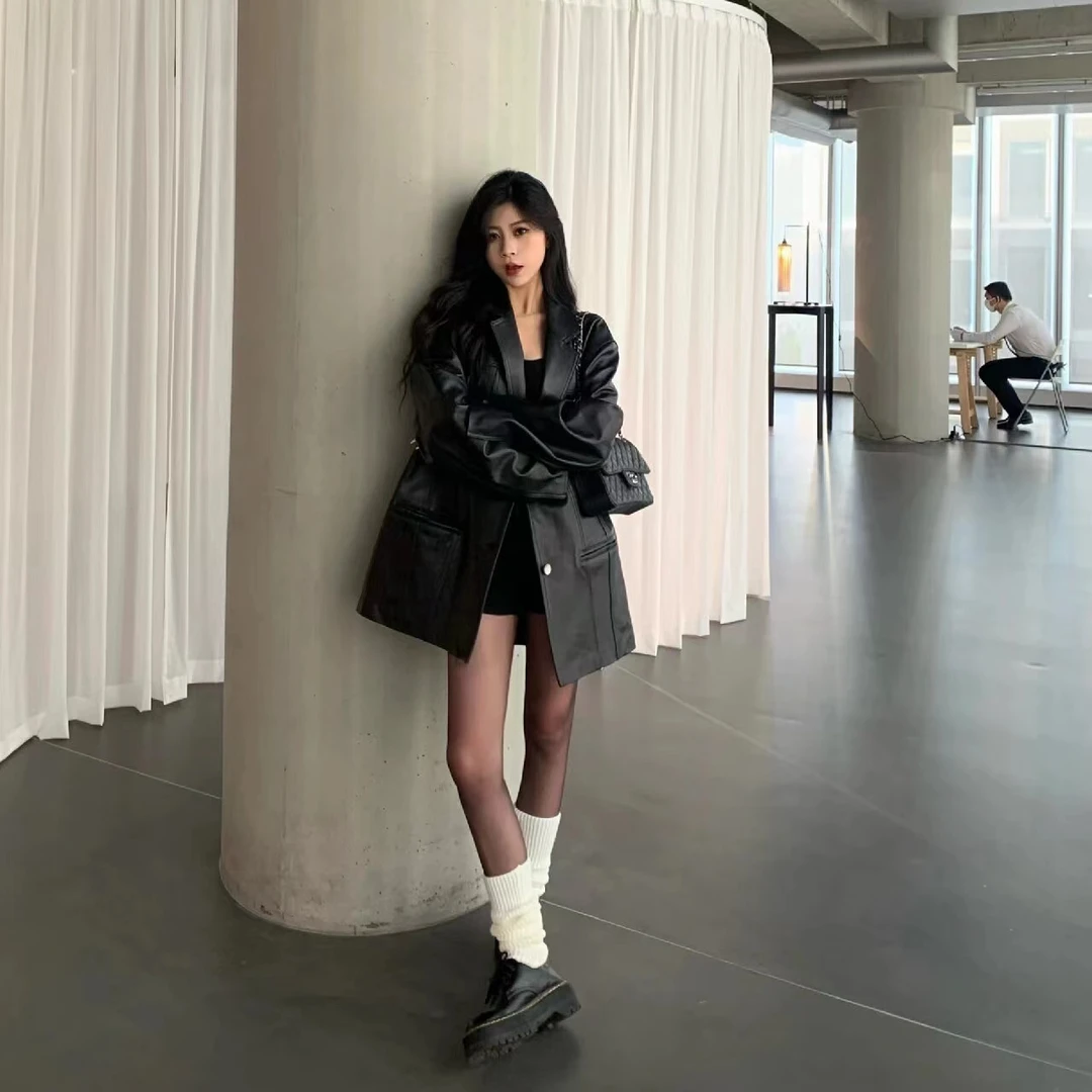 皮衣外套女2024秋冬新款韩版机车服时尚复古宽松百搭皮夹克外套