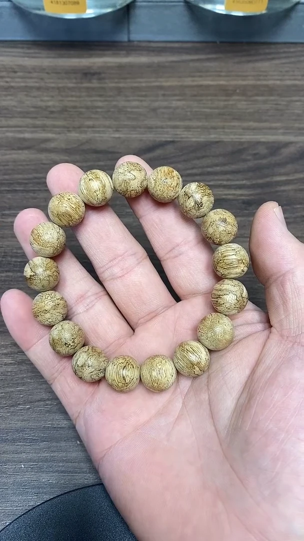 沉香手串背*TC08004沉香天然野文莱花珠蛇皮纹单圈