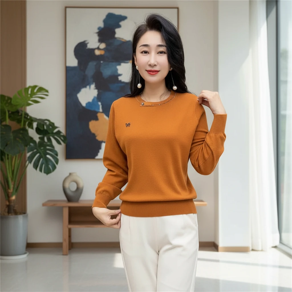 长袖打底新款冰丝紫色衫针织休闲女显瘦年春穿圆领上衣搭2026通勤