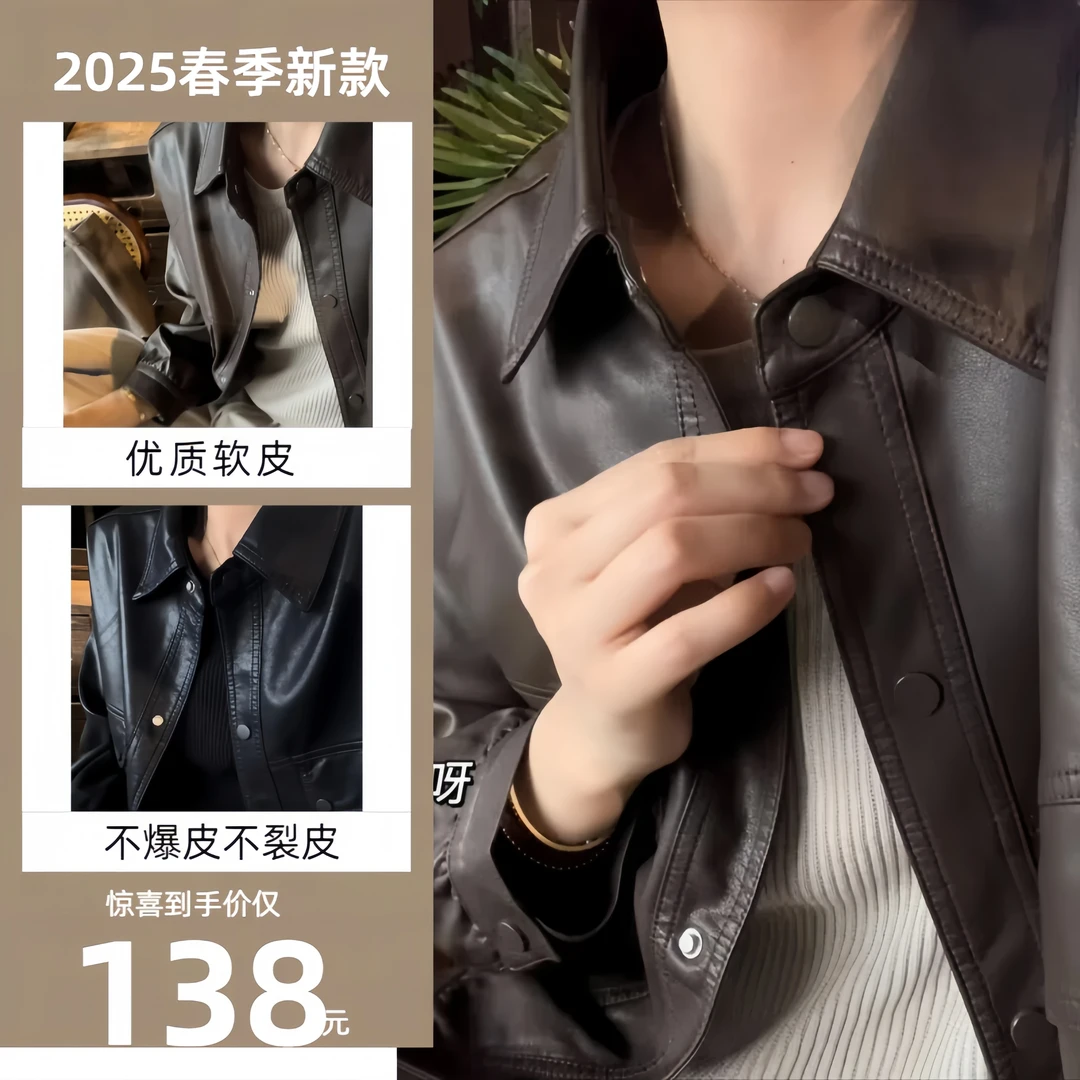海宁新款皮衣外套女春季翻领韩版短款pu皮夹克百搭时尚气质机车服
