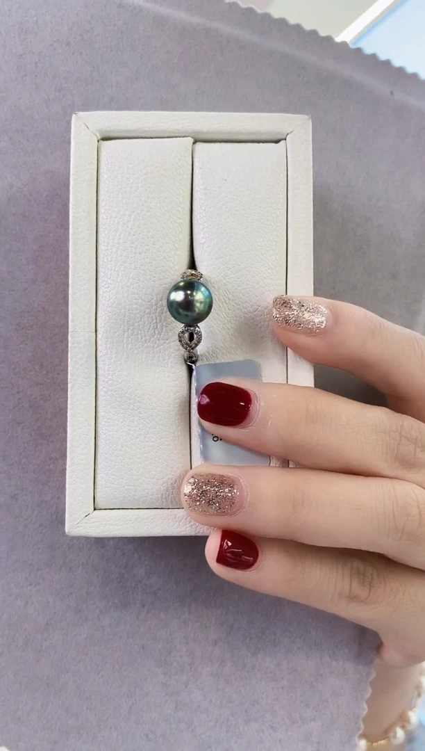 银S925镶嵌戒指海水珍珠9-10大溪地黑珍珠戒指