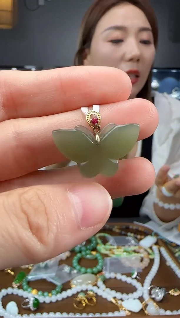 和田玉银S925镶嵌吊坠(不含链)1