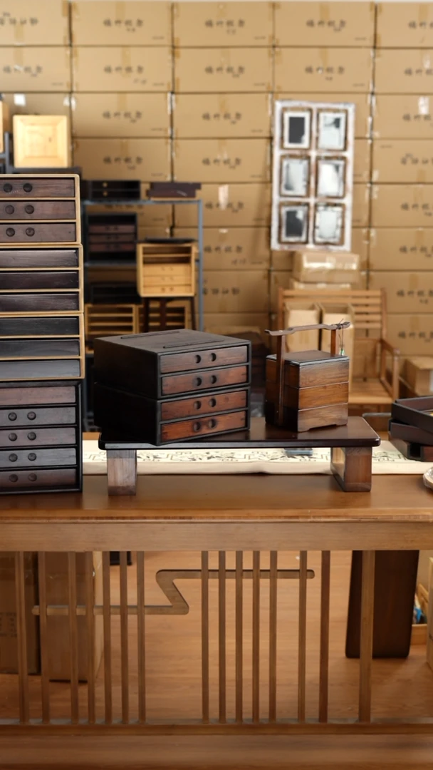 竹双层抽屉盒子整装