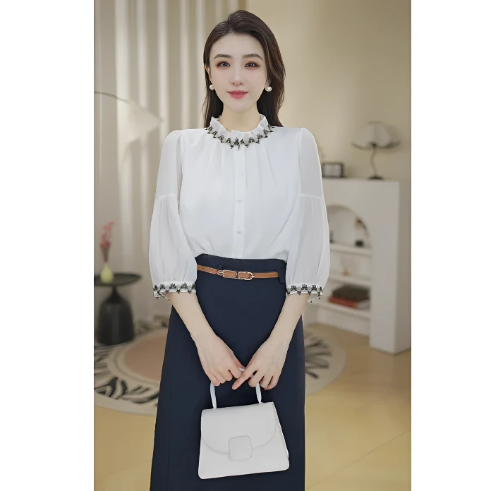 【春兰专属】8592709白色衬衫小香风显瘦衬衣轻奢名媛衬衣