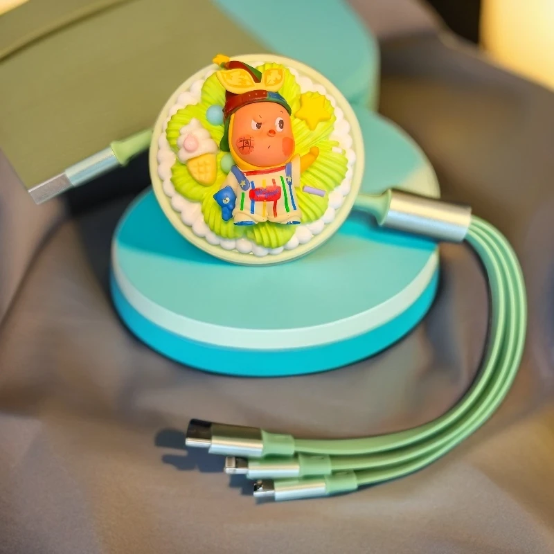 （现拆）DIY萌粒创意设计超级快充伸缩三合一数据线充电线一拖三