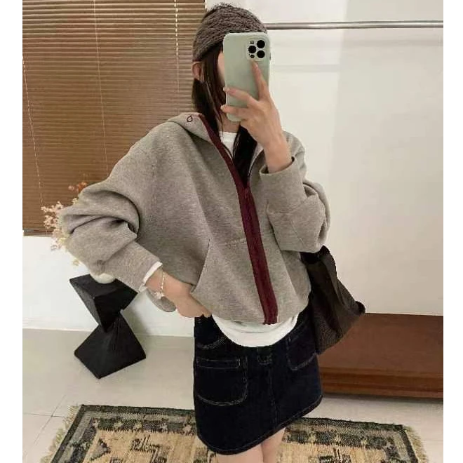 【商场品质】韩系经典撞色拉链  连帽外套 减龄百搭SY 6308