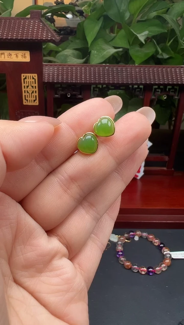 银S925镶嵌和田玉耳饰耳饰XA10多样性发其一