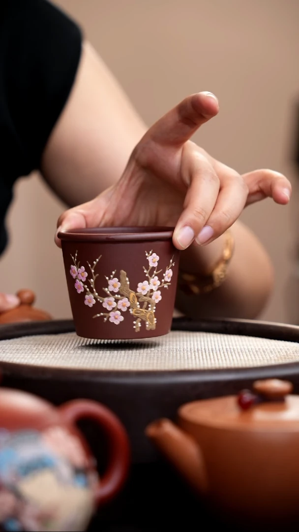茶壶紫砂紫泥梅花直筒杯