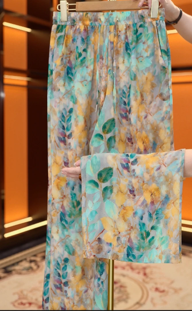 【3D烫花工艺】蚕物2025新款高腰垂直冰丝凉感透气阔腿裤c083彭彭