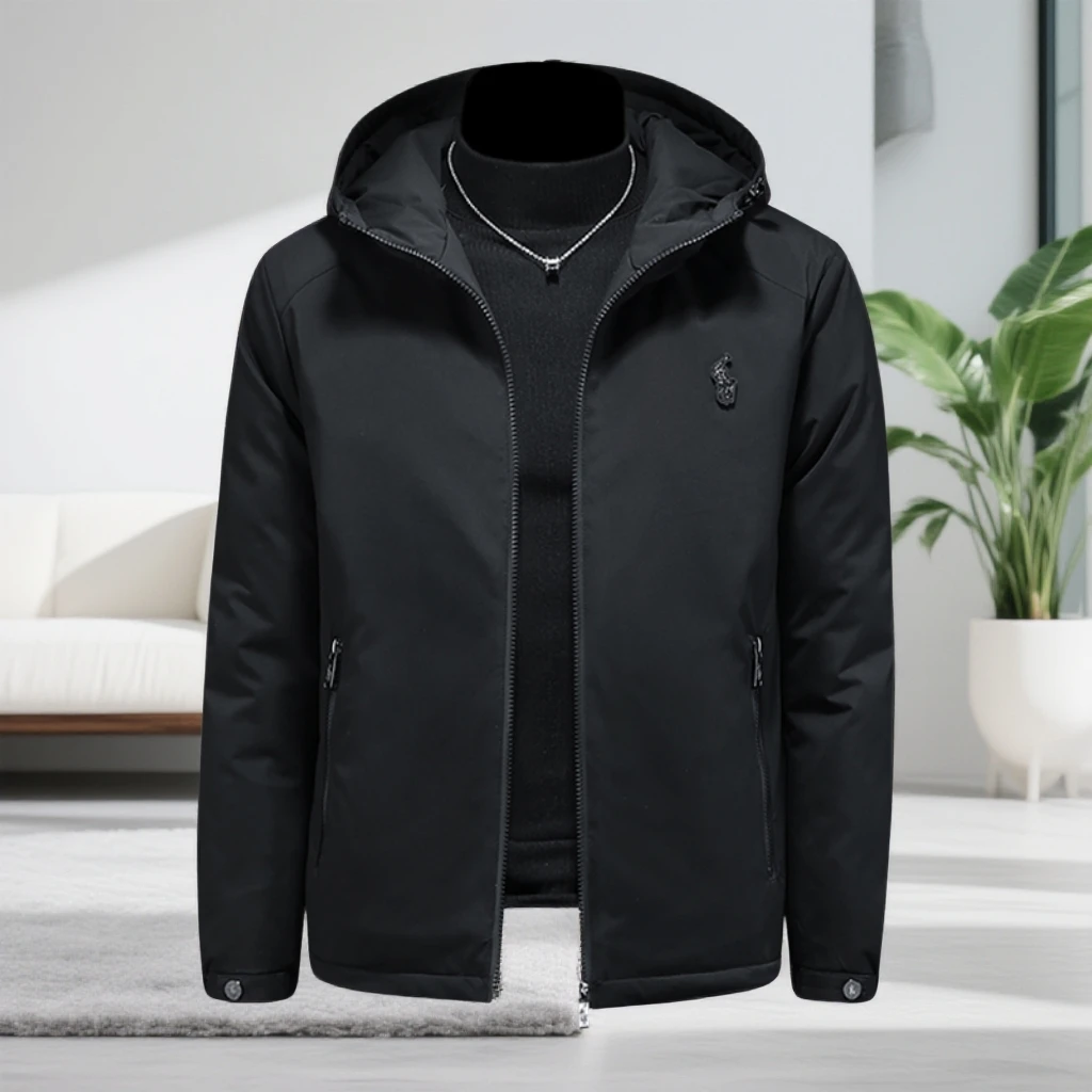 巴赛娜缇休闲连帽羽绒服男秋冬新款男士时尚大码贴标羽绒衣厚外套