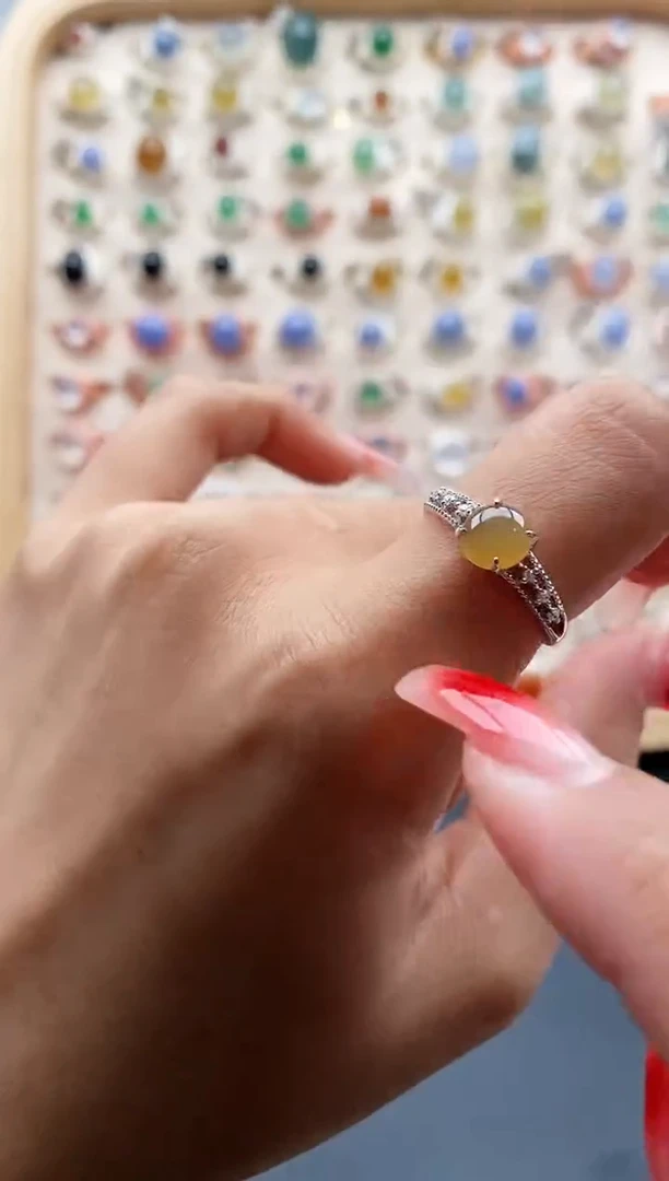 【闪购商品】翡翠戒指银S925镶嵌缅甸天然A货翡翠333 9+8