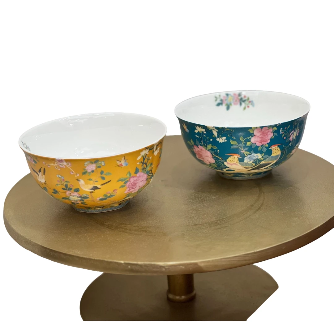 百鸟和鸣骨瓷6寸面碗大饭碗汤碗面仿金配深蓝2个装