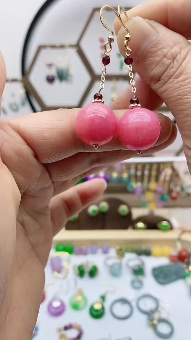 未镶嵌菱锰矿（红纹石）耳饰180