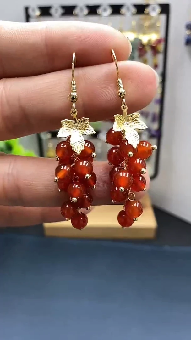 【闪购商品】南红玛瑙耳饰银S925镀金镶嵌尺寸6mm葡萄02