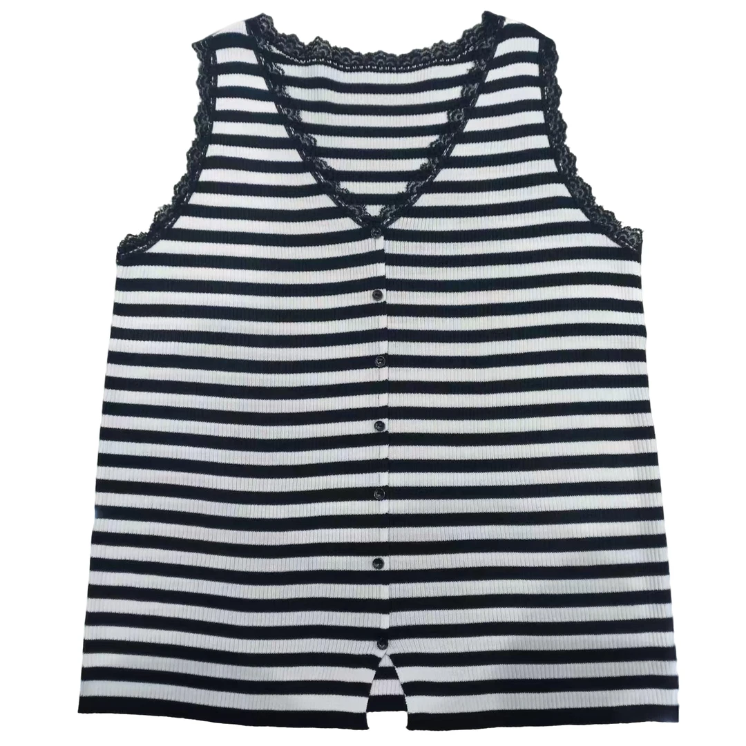 2025春夏新款背心修身蕾丝拼接针织上衣显瘦气质网红时尚百搭夏季