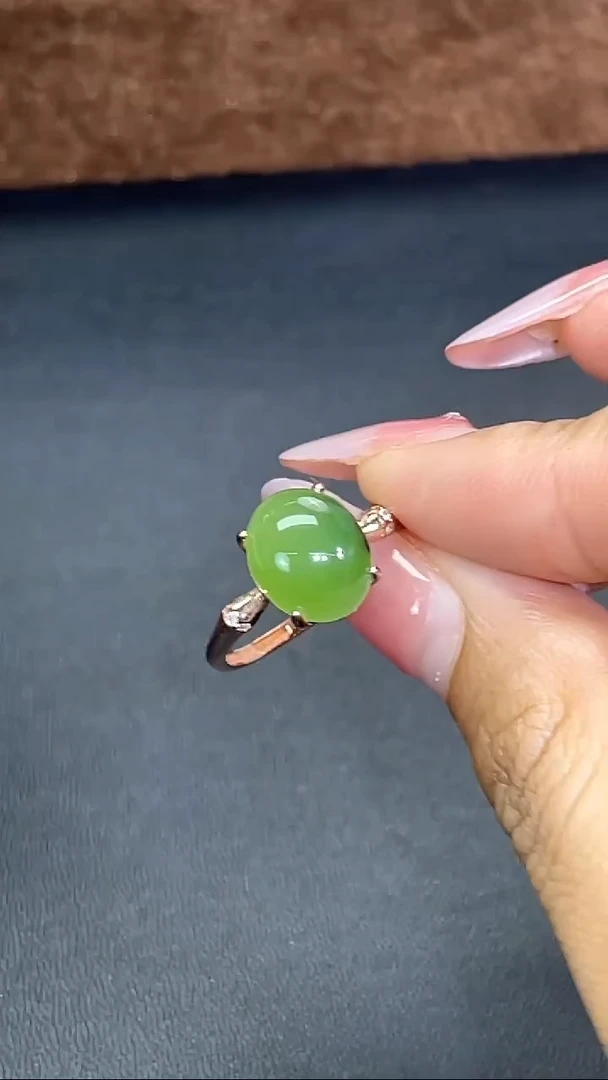 银S925镶嵌戒指和田玉和田玉碧玉开口戒多人