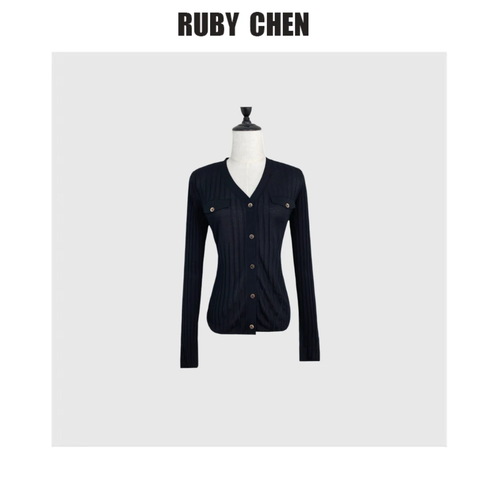 TrumAcme~通勤纯色V领气质百搭针织开衫女