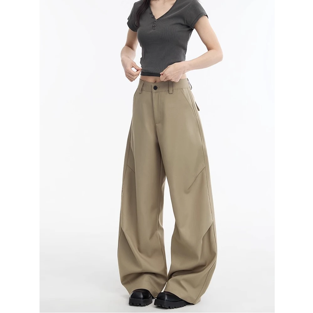 美式弯刀西裤女秋冬加绒加厚宽松直筒阔腿裤高级感休闲西装裤子女