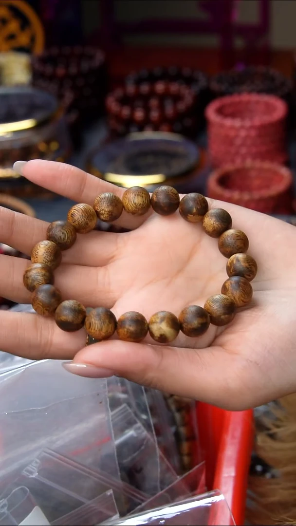 沉香手串SG002 海南莺歌绿棋楠虎斑棋11mm单圈手串