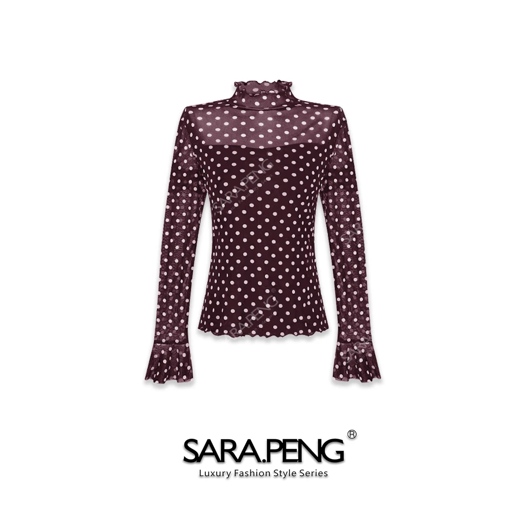 SARA.P流动波点｜新品复古港风波点网纱双层百搭长袖上衣｜5D168429