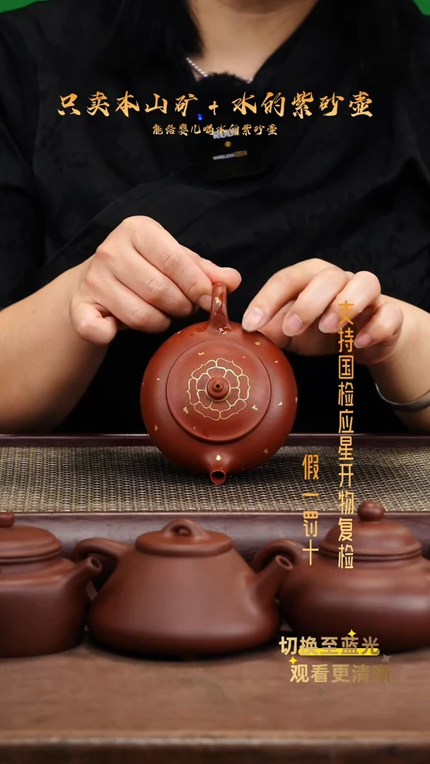 茶壶紫砂朱泥寒江描金