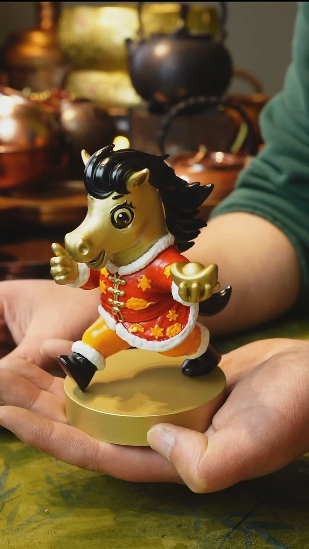 黄铜马上来财茶宠摆件