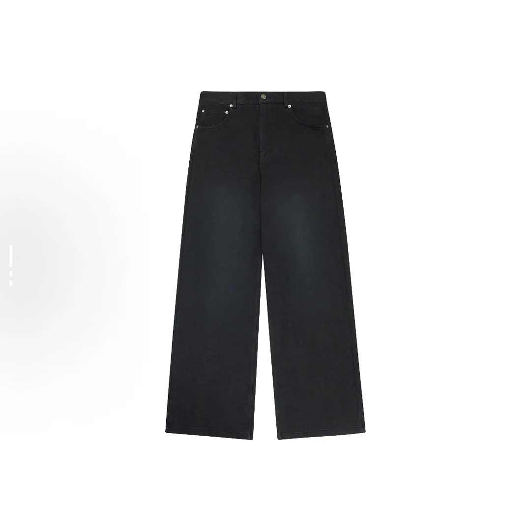 CHINISM/CH 纯色直筒宽松中腰休闲裤 CXVA11N1078-水洗黑