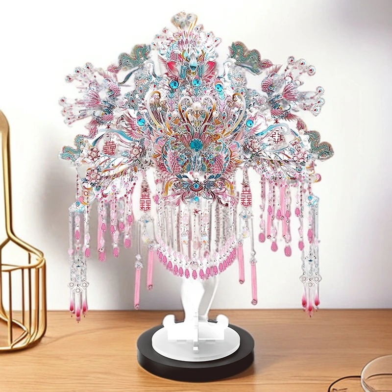 钢达粉黛凤冠喜扇DIY手工拼装头饰头冠金属拼图十里红妆新婚礼物