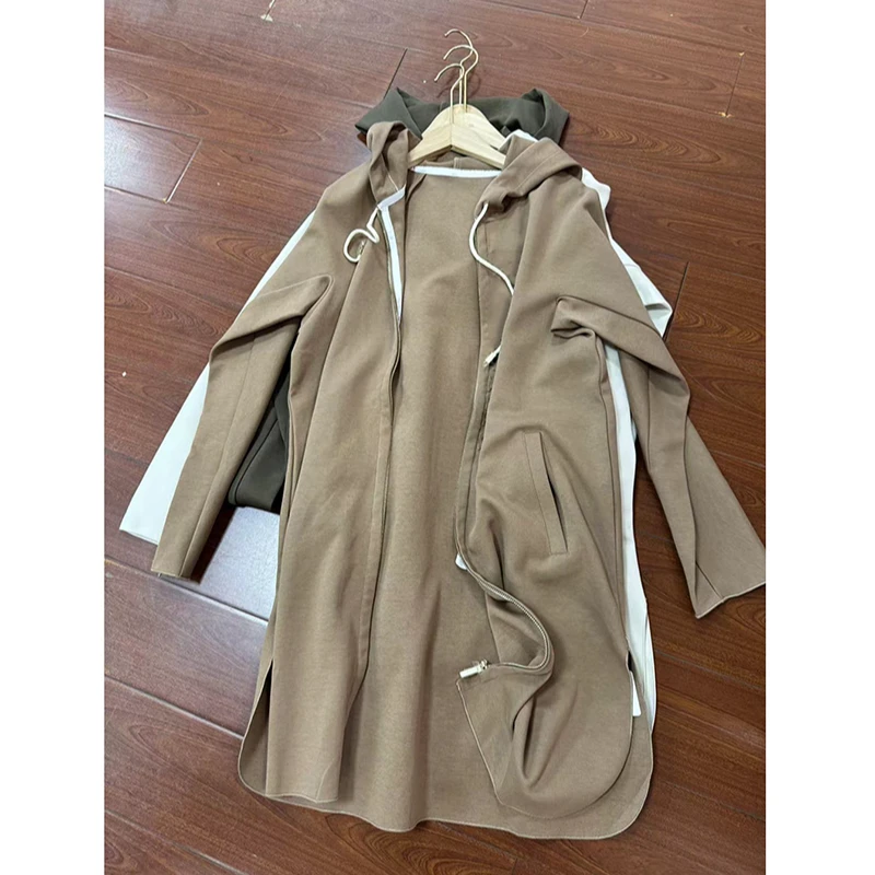 宝丫轻奢  女式时髦休闲宽松中长连帽外套B9565