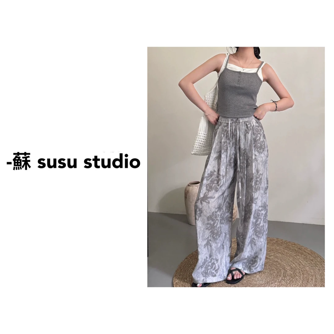 25048春季新款韩版显瘦印花阔腿裤女