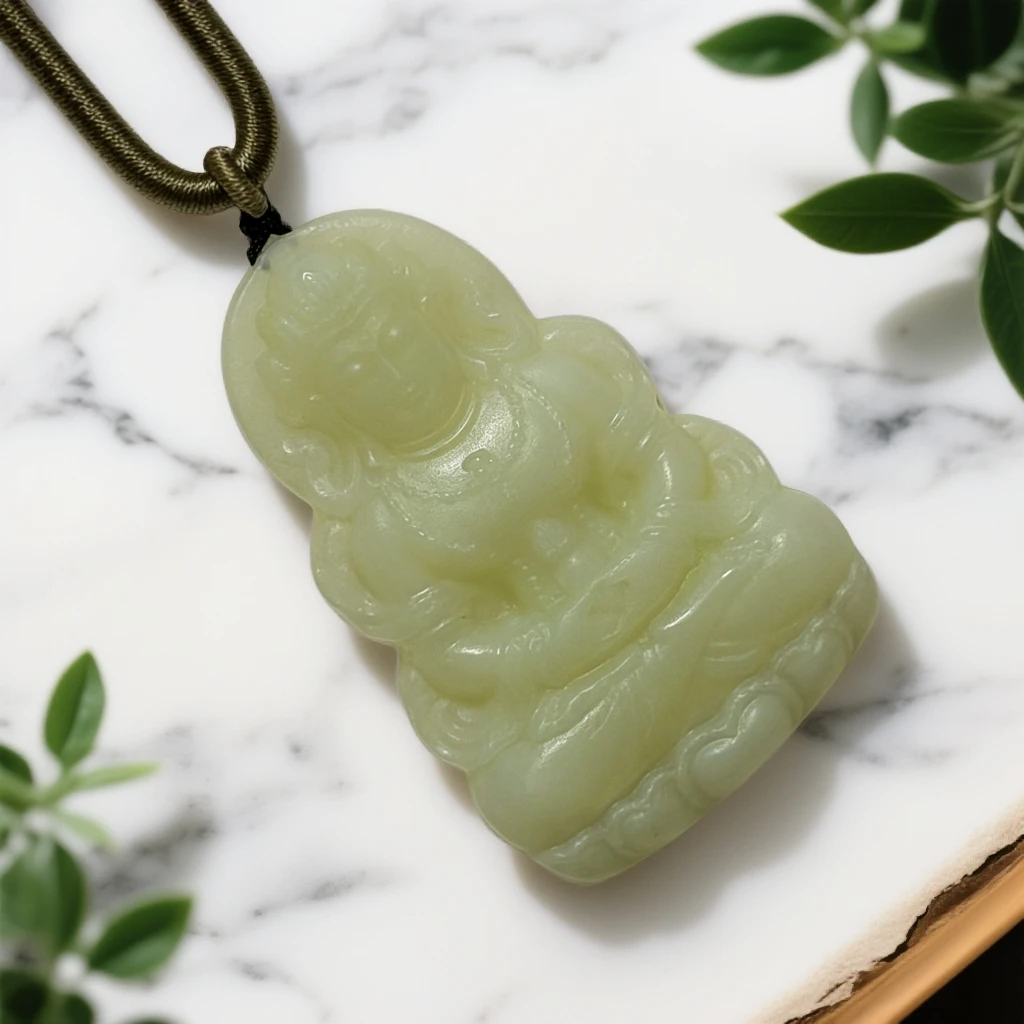 抖音质检先鉴后发出具和田玉证书保天然保真和田玉绿度母观音+佛