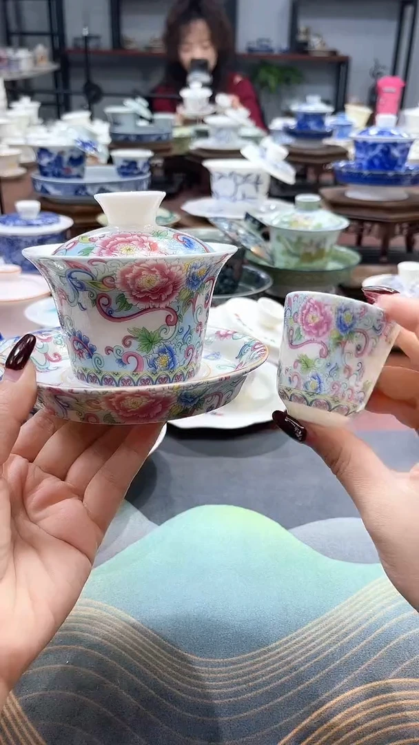 【闪购商品】掐银牡丹珐琅彩盖碗+1杯