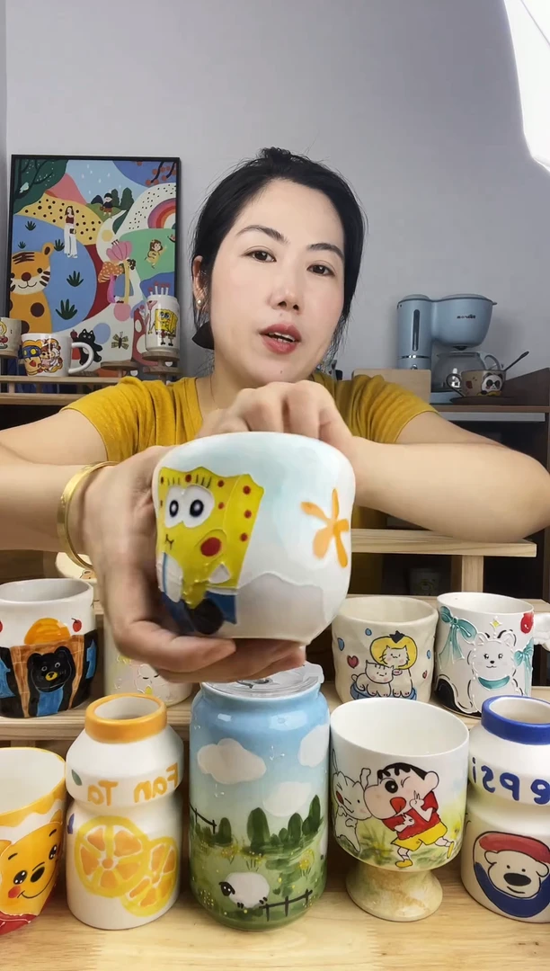 杯子景德镇高温釉下彩陶瓷手绘卡通创意