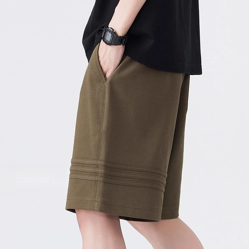 夏季新款男士简约休闲短裤时尚潮流纯色直筒复古美式百搭宽松中裤