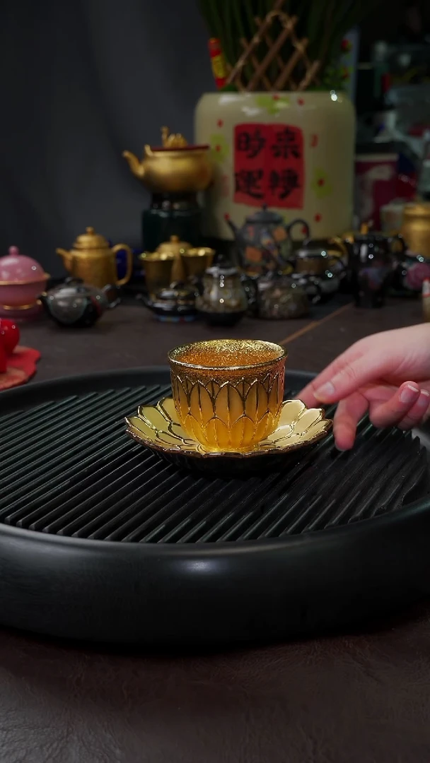 【闪购商品】杯【宜景窑天目釉鎏金】花开见佛
